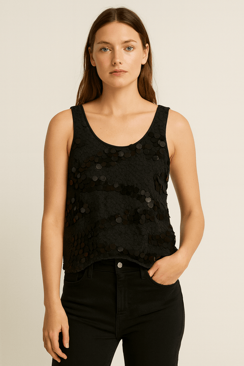 Zabaione Women's Black Sequin Sleeveless Blouse |Zabaione In Lebanon