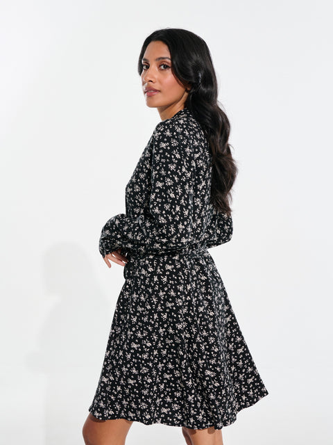 Sinsay Women's Black Floral Long Sleeve Shirt Dress | Sinsay In Lebanon