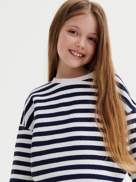 Reserved Girl's White & Navy Striped Blouse | Reserved In Lebanon