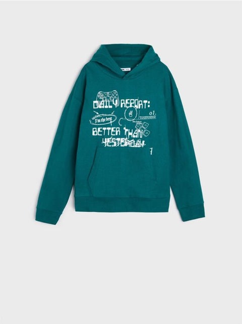 Sinsay Boy's Deep Turquoise Printed Hoodie | Sinsay In Lebanon