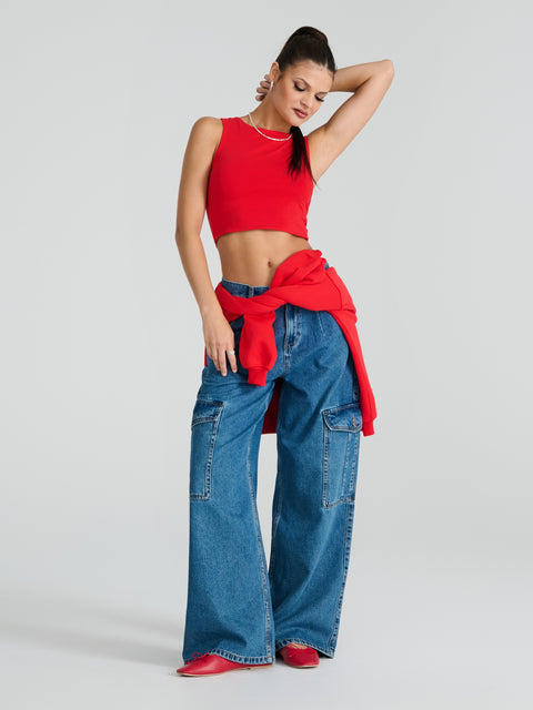 Sinsay Women's Blue Cargo Wide Leg Jeans|Sinsay In Lebanon
