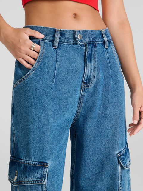 Sinsay Women's Blue Cargo Wide Leg Jeans|Sinsay In Lebanon