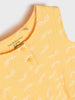 Yellow sleeveless top with white pattern and 'fox & bunny' branding.