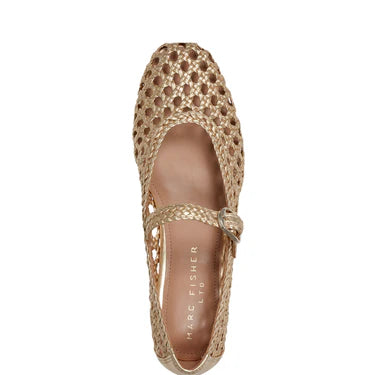 Marc Fisher Women's Gold Evonna Woven Leather Mary Jane Ballet Flat | Marc Fisher In Lebanon