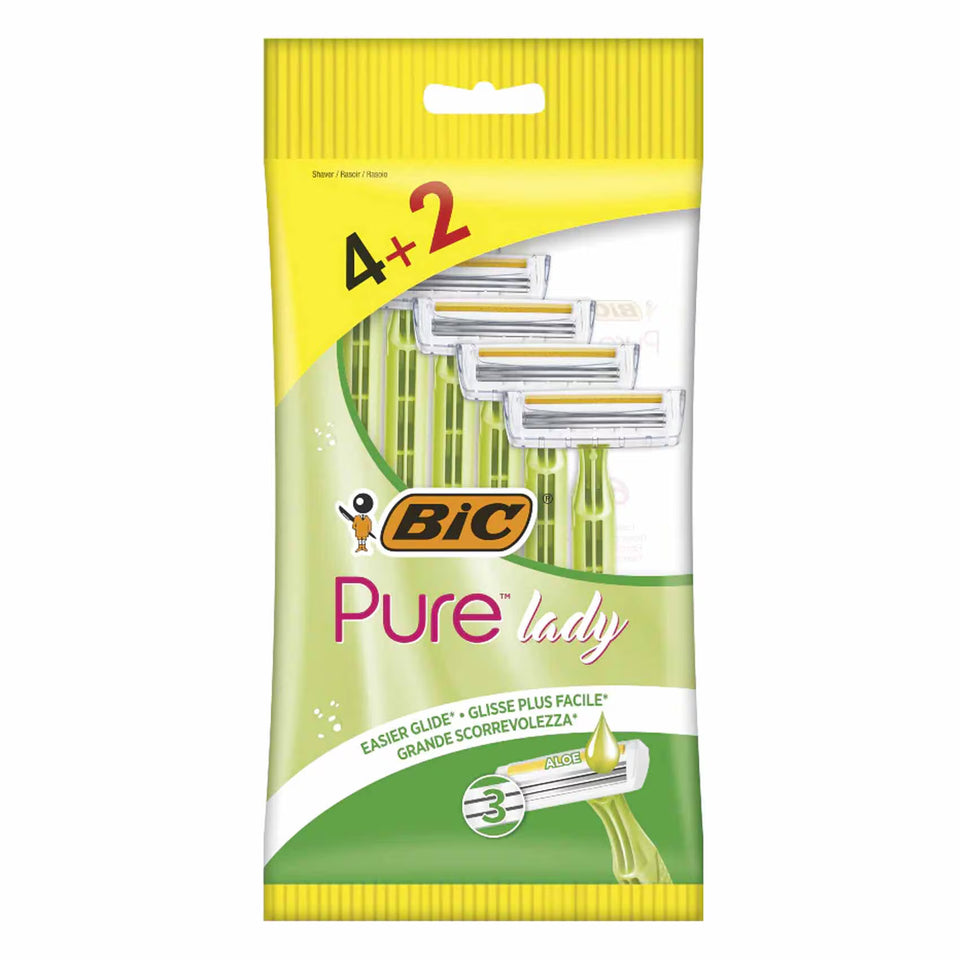 Bic Pure 3 Blades Lady Pouch Disposable Razors For Women 4+2 Free | Bic In Lebanon