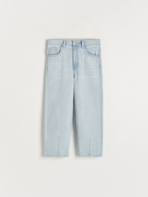 Light blue jeans on a white background