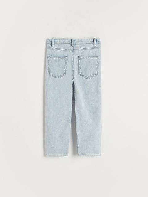 Light blue jeans on a white background