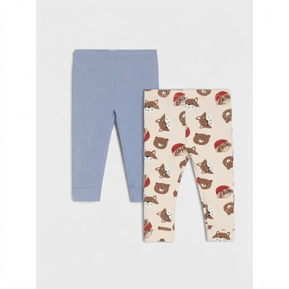 Sinsay Baby Boy's Light Blue and Beige with a Mix Woodland Animal Print Pants