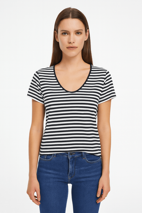Mango Women's Black/White Striped Short-Sleeve T-Shirt | Mango in Lebanon