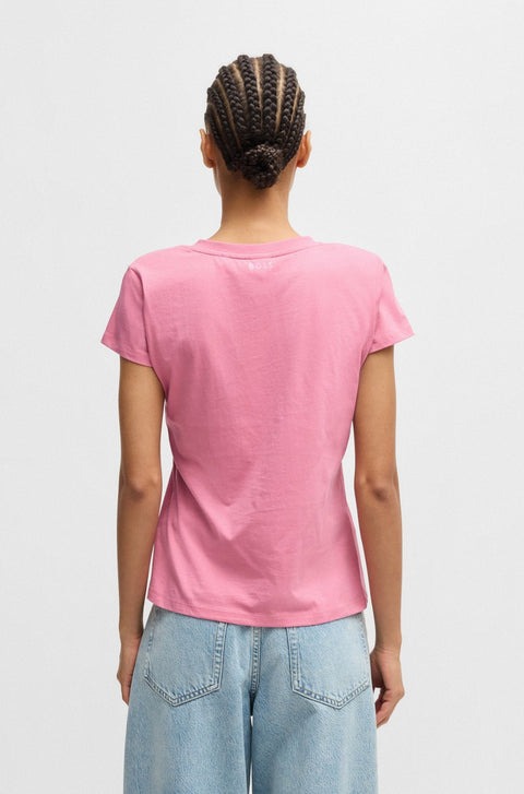 Boss Women's Pink V-Neck Cotton Embellishments T-Shirt | Boss In Lebanon