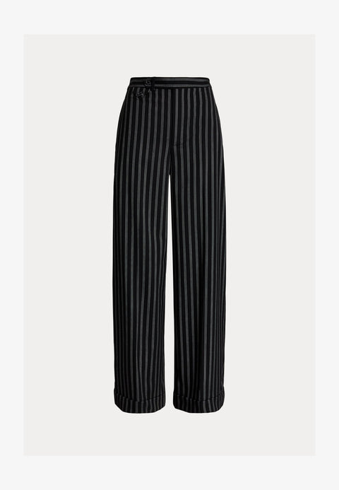 Lauren Ralph Lauren Women's Black Striped Wool Blend Twill Wide Leg Pant | Lauren Ralph Lauren In Lebanon