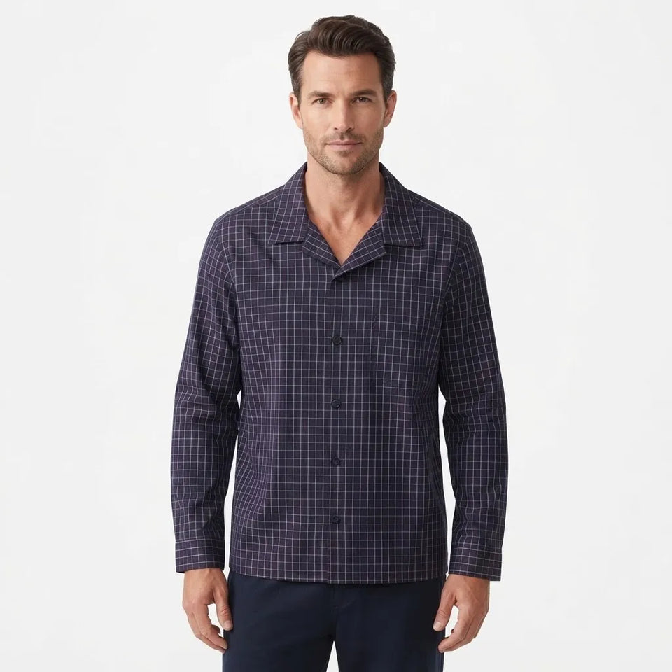 Club Room Men's Navy Long-Sleeve White-Red Striped Shirt