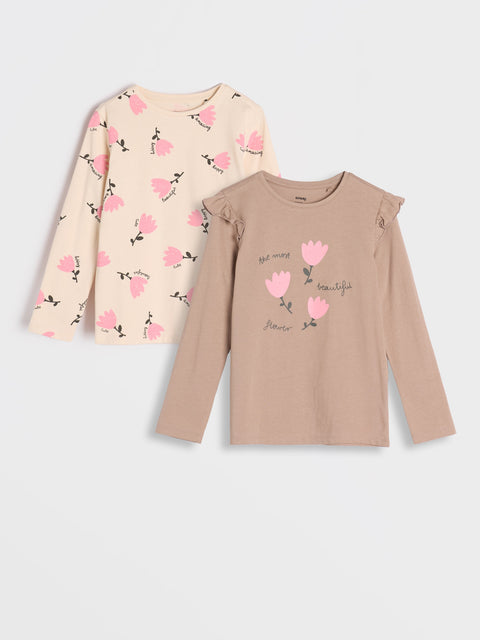 Sinsay Girl's Beige/Brown Long Sleeve Blouses With Floral Print 2-Pack | Sinsay In Lebanon