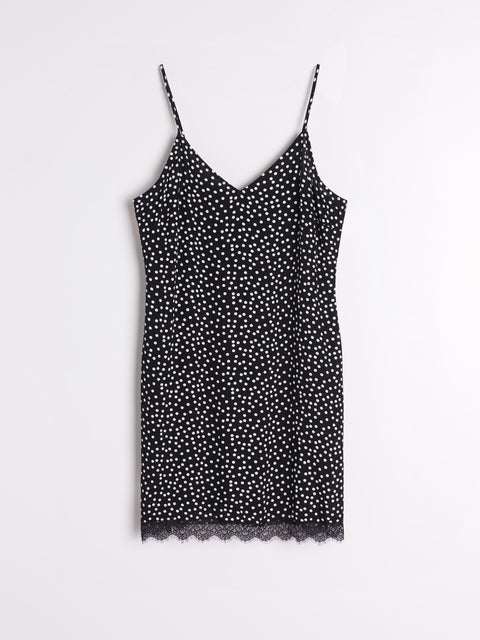 Sinsay Women's Black Polka Dot Dress With Lace Hem | Sinsay In Lebanon