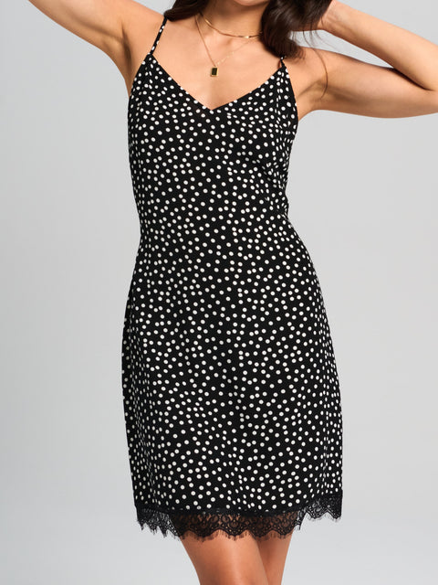 Sinsay Women's Black Polka Dot Dress With Lace Hem | Sinsay In Lebanon