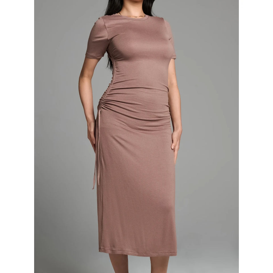 Sinsay Women's Taupe Fitted Midi Dress With A Slit Dress