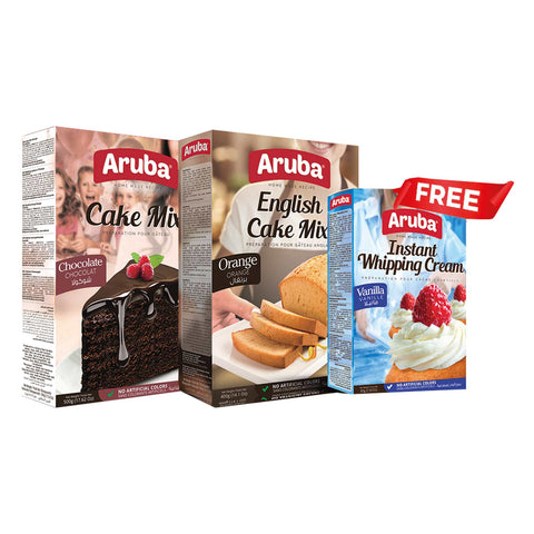Aruba English Cake Mix Chocolate 415g + Cake Mix 500g + Free Whipped Cream 80g