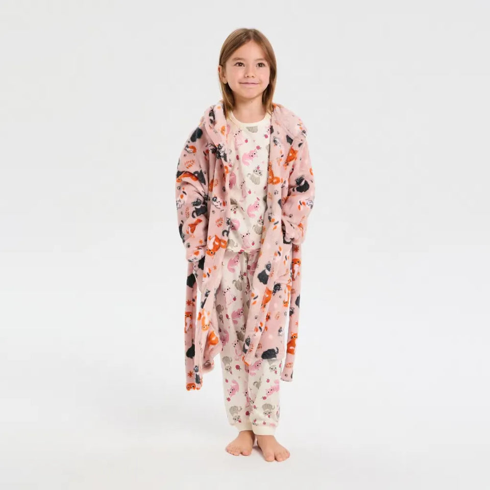 Sinsay Girl's Dusty Rose Fluffy Fleece Hooded Sleep Robe