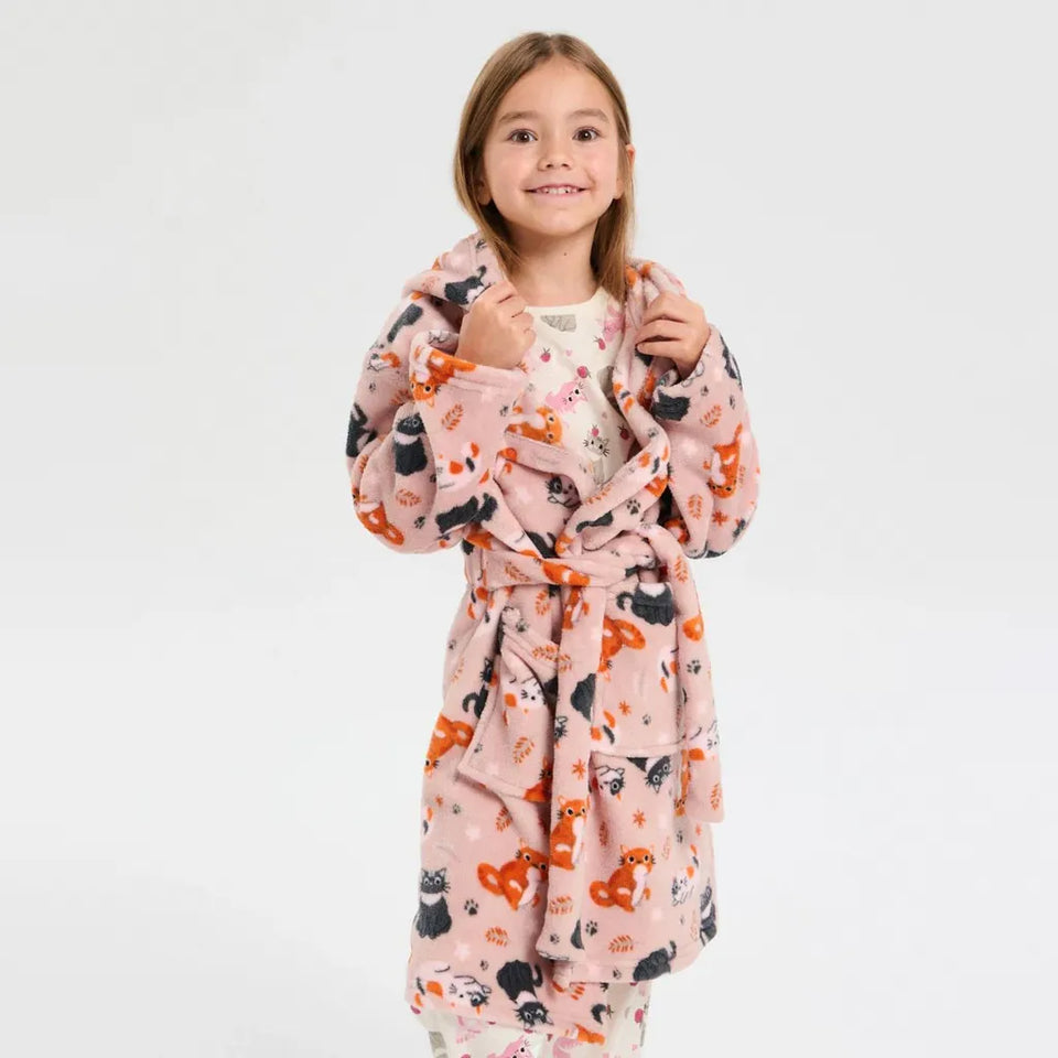 Sinsay Girl's Dusty Rose Fluffy Fleece Hooded Sleep Robe