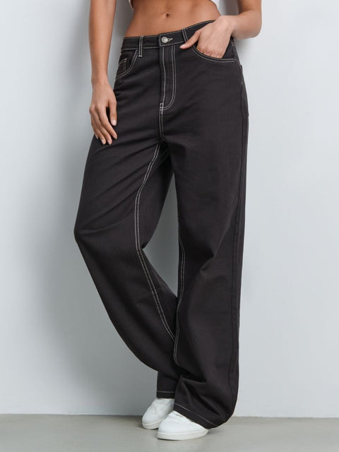 Sinsay Women's Washed Black Wide Leg High Waist Jeans | Sinsay In Lebanon