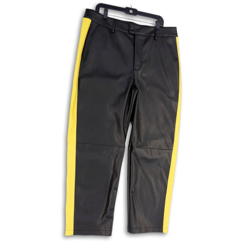 Royalty By Maluma Men's Black & Yellow Leather Pants ABF443(ma8)