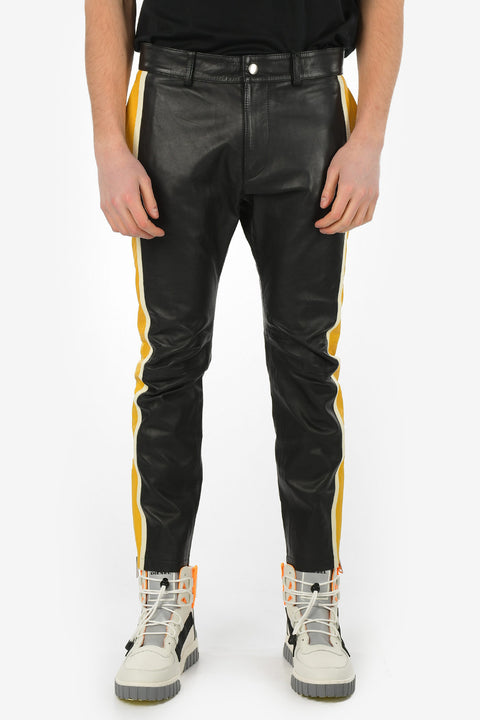 Royalty By Maluma Men's Black & Yellow Leather Pants ABF443(ma8)