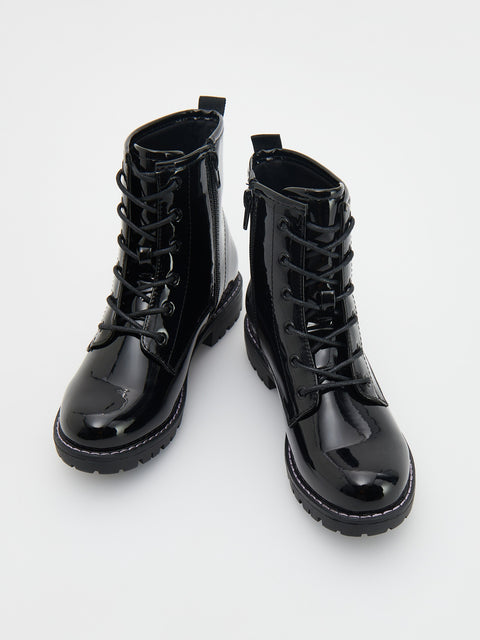 Reserved Girl's Black Patent Leather Ankle Boots With Appliqué | Reserved In Lebanon