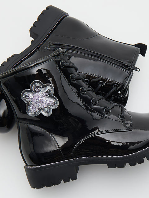 Reserved Girl's Black Patent Leather Ankle Boots With Appliqué | Reserved In Lebanon