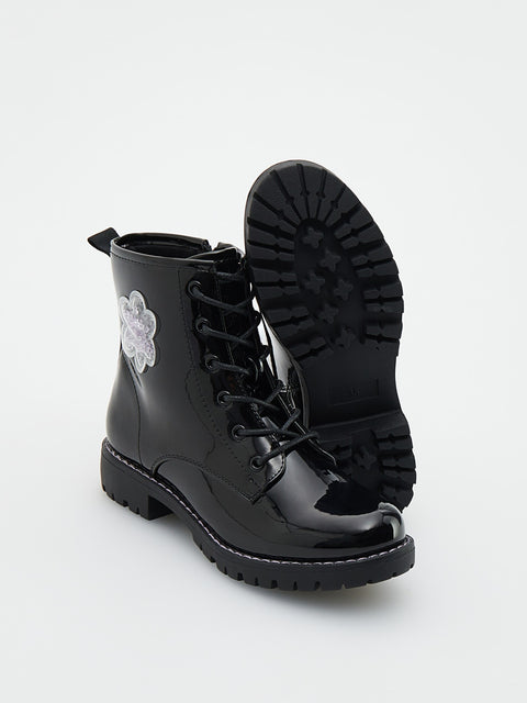 Reserved Girl's Black Patent Leather Ankle Boots With Appliqué | Reserved In Lebanon