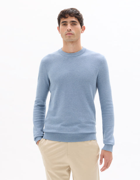 Celio Men's Light Blue Solid Crew Neck Sweater|Celio In Lebanon