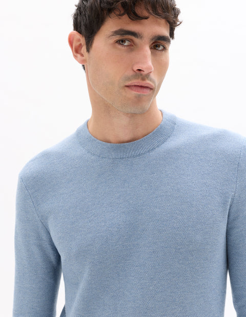 Celio Men's Light Blue Solid Crew Neck Sweater|Celio In Lebanon
