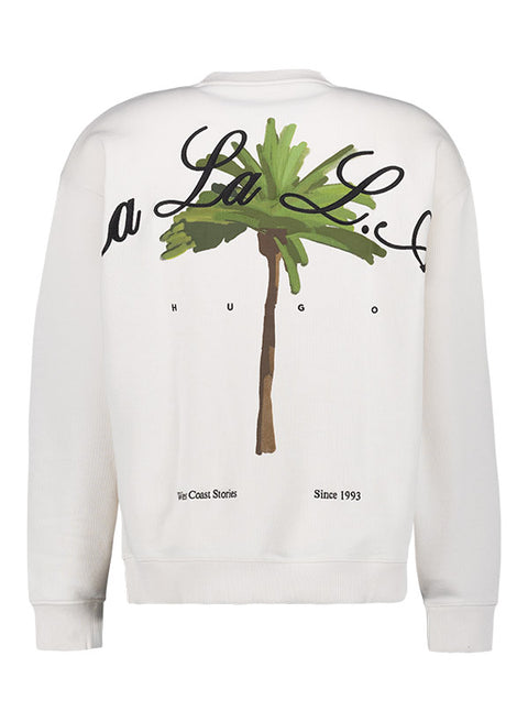 Hugo Boss Men's White Dutap Oversized-Fit Textured Palm Tree-Print Sweatshirt | Hugo Boss In Lebanon