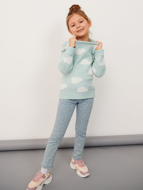 Sinsay Girl's Light Blue Elastic Waistband Dotted Jeans | Sinsay In Lebanon