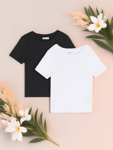Sinsay Girl's Black/White Pack Of 2 T-Shirts   | Sinsay in Lebanon