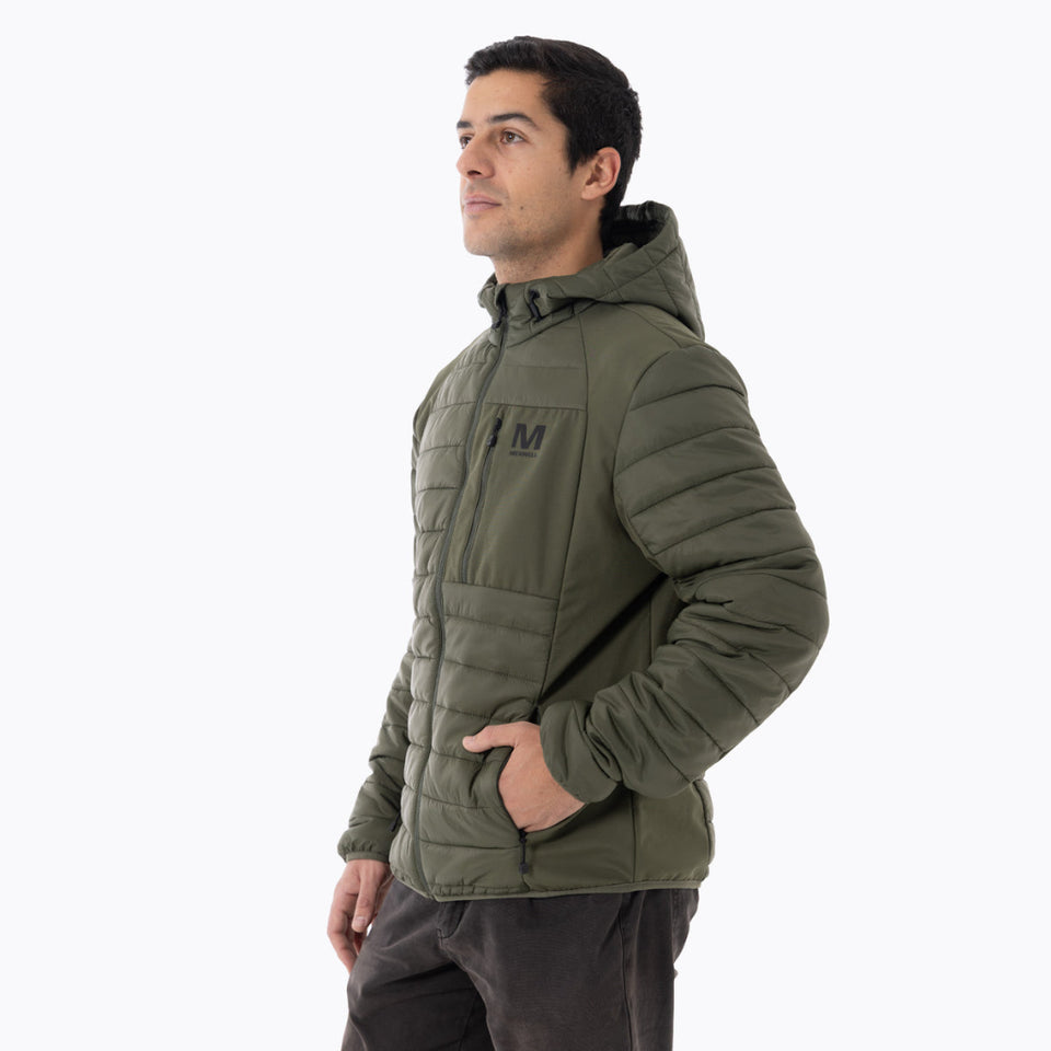 Merrel Men's Olive Green Hooded Mixed Media Puffer Jacket