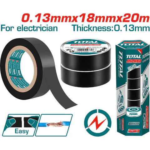 Total Pure PVC Insulating Adhesive Tape 20mx0.13mm Black THPET1109