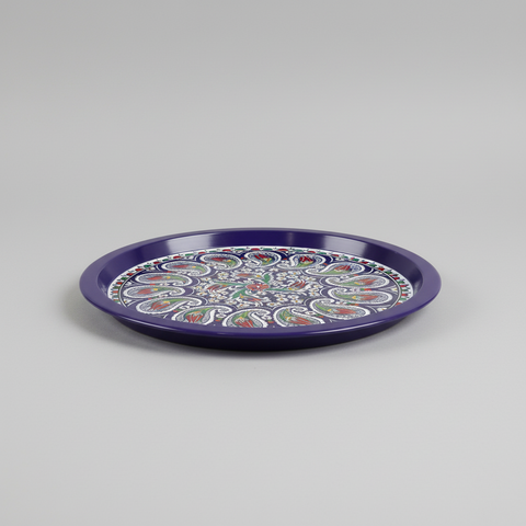 Decorative tray with a colorful paisley pattern on a gray background