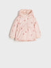 Pink children's coat with floral pattern on a light gray background