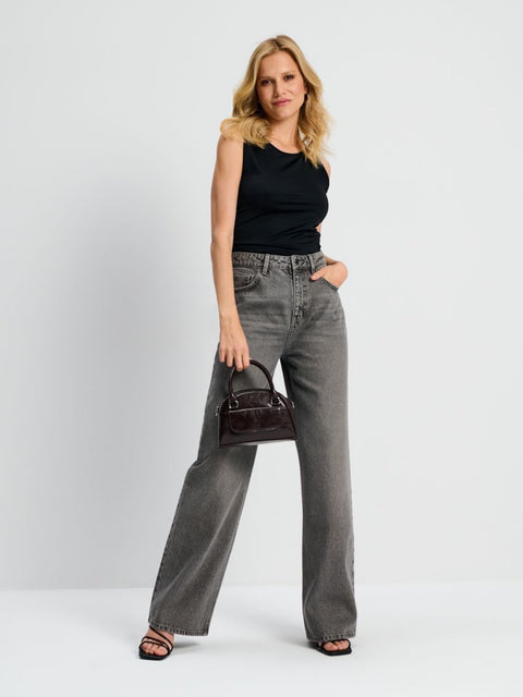 Sinsay Women's Dark Gray Wide Leg High Waist Jeans | Sinsay In Lebanon