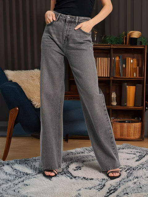 Sinsay Women's Dark Gray Wide Leg High Waist Jeans | Sinsay In Lebanon