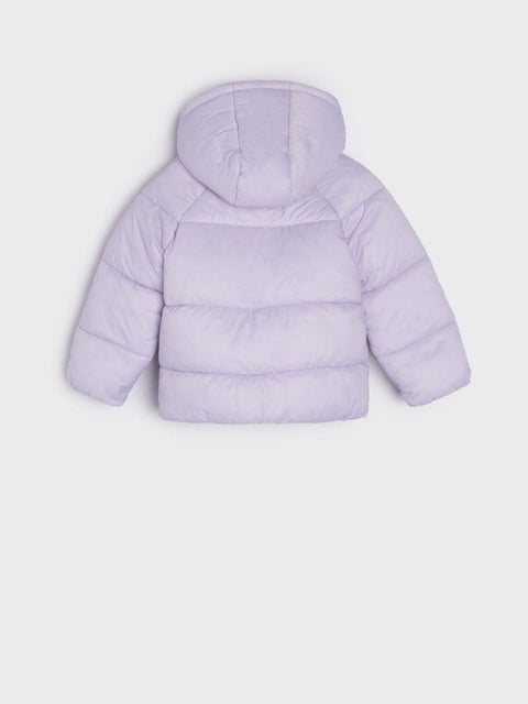 Light purple puffer jacket on a white background