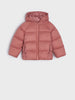 Pink puffer jacket on a light gray background
