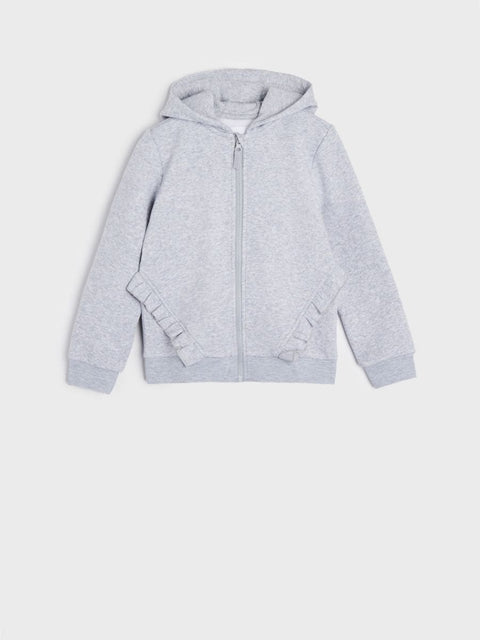 Sinsay Girl's Light Gray Ruffle Hooded Long Sleeve Jacket |Sinsay In Lebanon