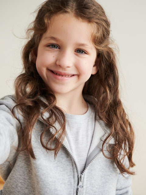 Sinsay Girl's Light Gray Ruffle Hooded Long Sleeve Jacket |Sinsay In Lebanon