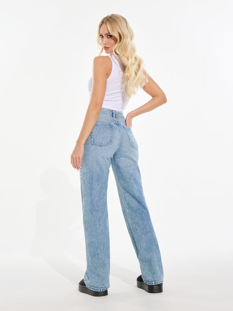 Sinsay Women's Blue Denim Wide leg high waist Jeans | Sinsay in Lebanon