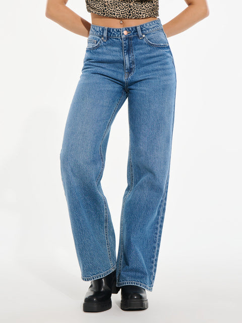 Sinsay Women's Navy Blue  Wide leg high waist Jeans | Sinsay in Lebanon