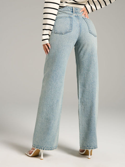 Sinsay Women's Washed Blue Wide Leg High Waist Jeans | Sinsay In Lebanon