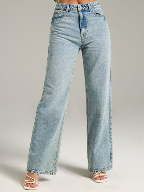 Sinsay Women's Washed Blue Wide Leg High Waist Jeans | Sinsay In Lebanon