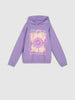 Purple hoodie with a colorful graphic design on a light gray background