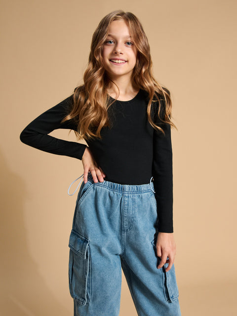 Sinsay Girl's Black Long Sleeve Slim Fit  Bodysuit  | Sinsay in Lebanon